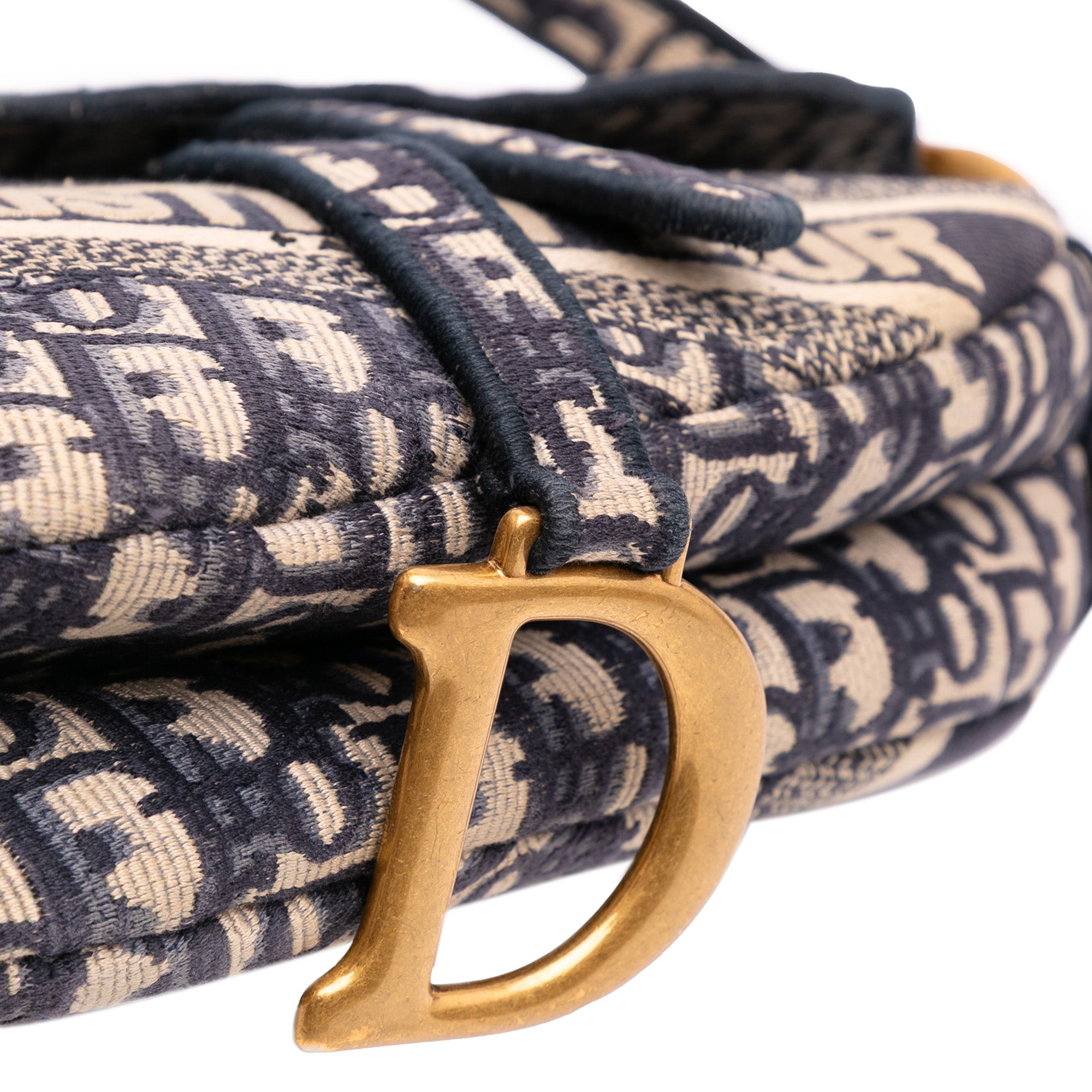 Oblique Embroidered Canvas Saddle Bag
