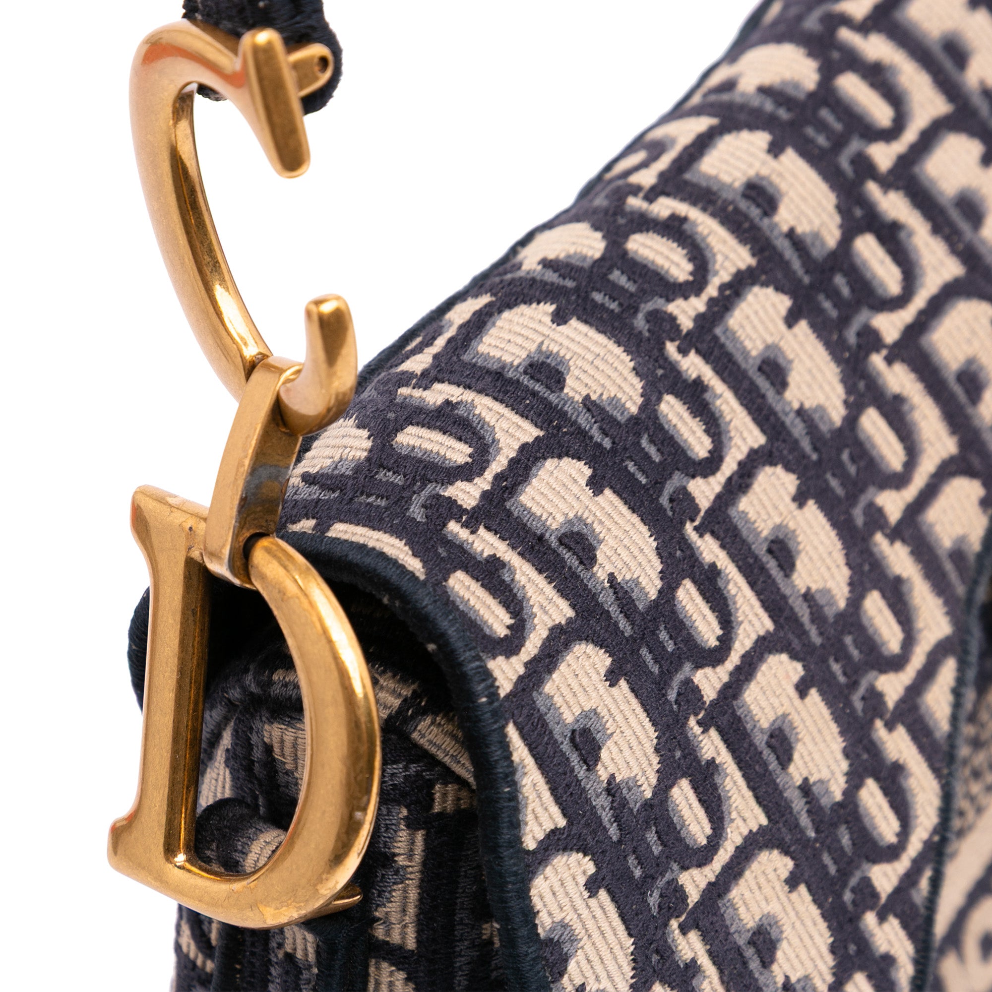 Oblique Embroidered Canvas Saddle Bag