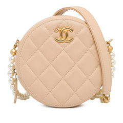 Quilted Calfskin Pearl Round Clutch With Chain_0