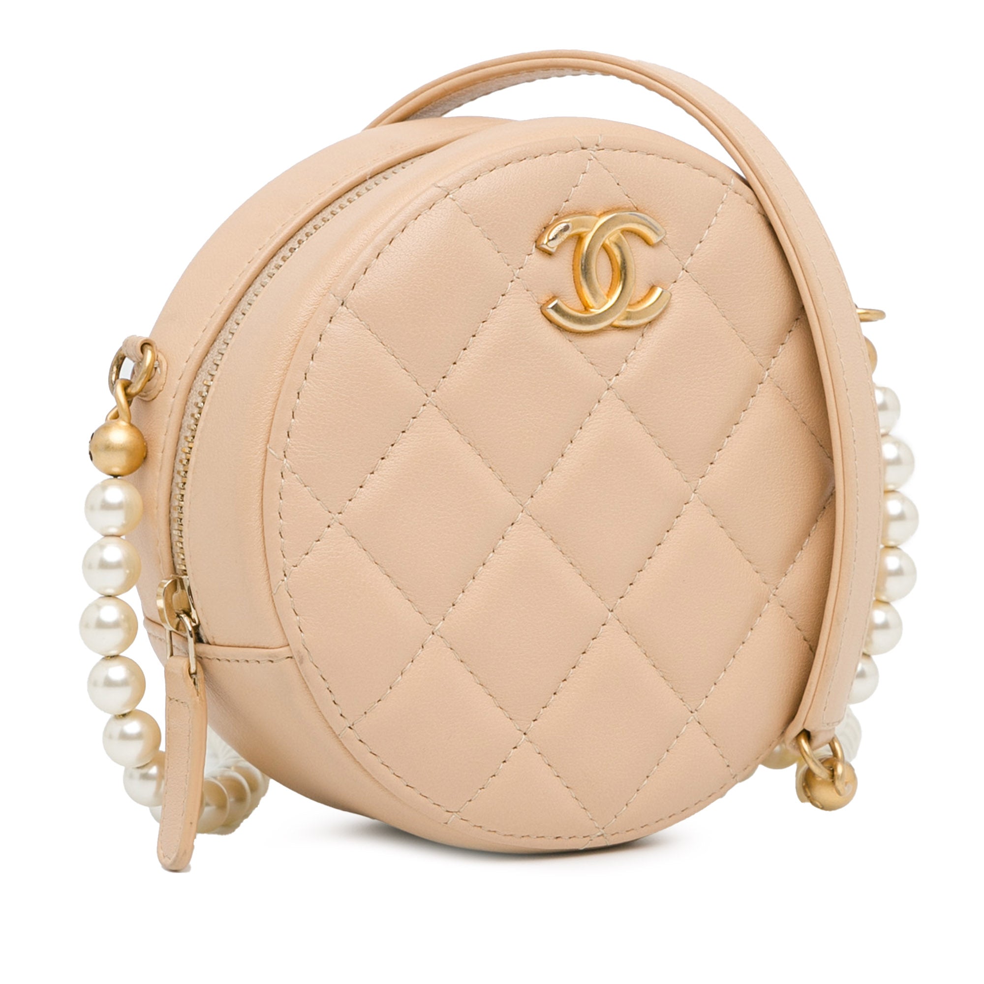 Quilted Calfskin Pearl Round Clutch With Chain_1