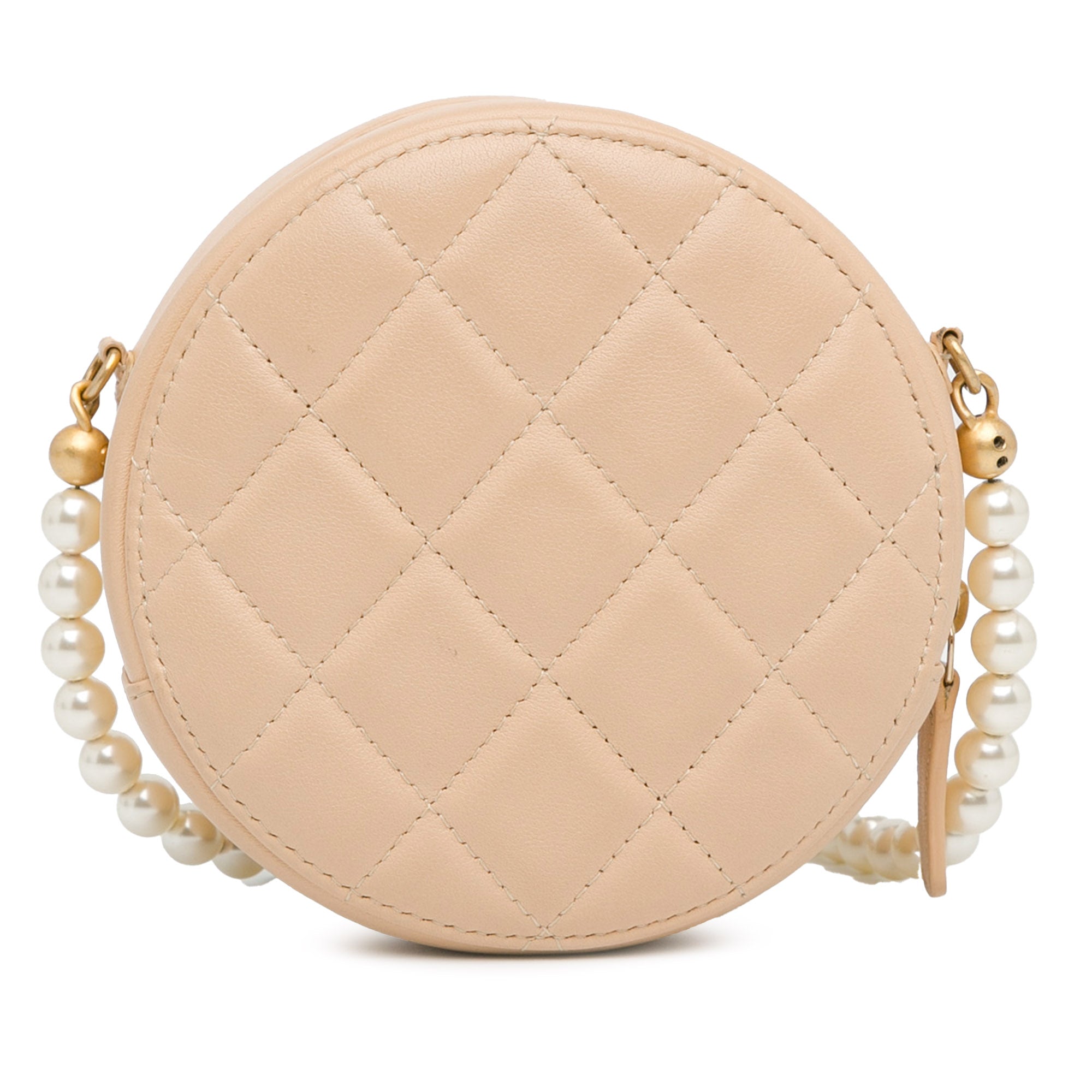 Quilted Calfskin Pearl Round Clutch With Chain_2