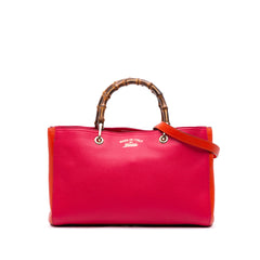 Medium Bicolor Calfskin Bamboo Shopper Satchel