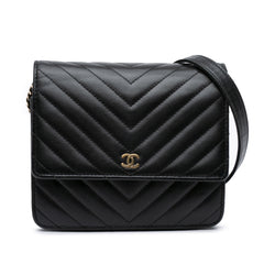 CC Chevron Lambskin Square Wallet On Chain