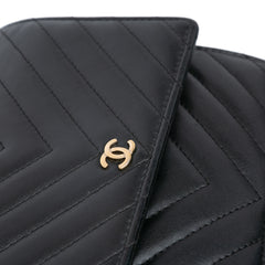 CC Chevron Lambskin Square Wallet On Chain