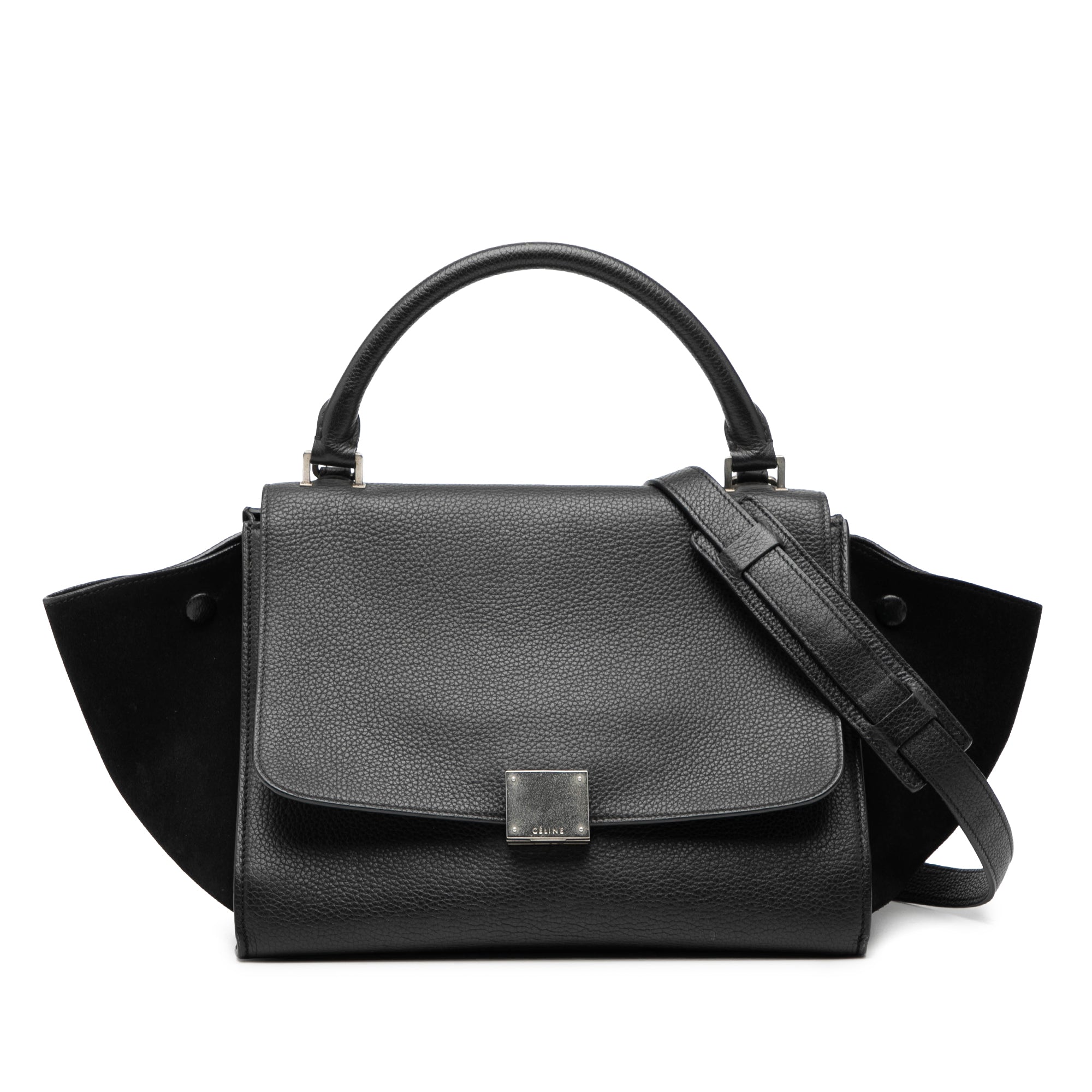 Small Drummed Calfskin and Suede Trapeze Satchel