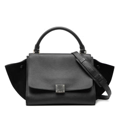 Small Drummed Calfskin and Suede Trapeze Satchel