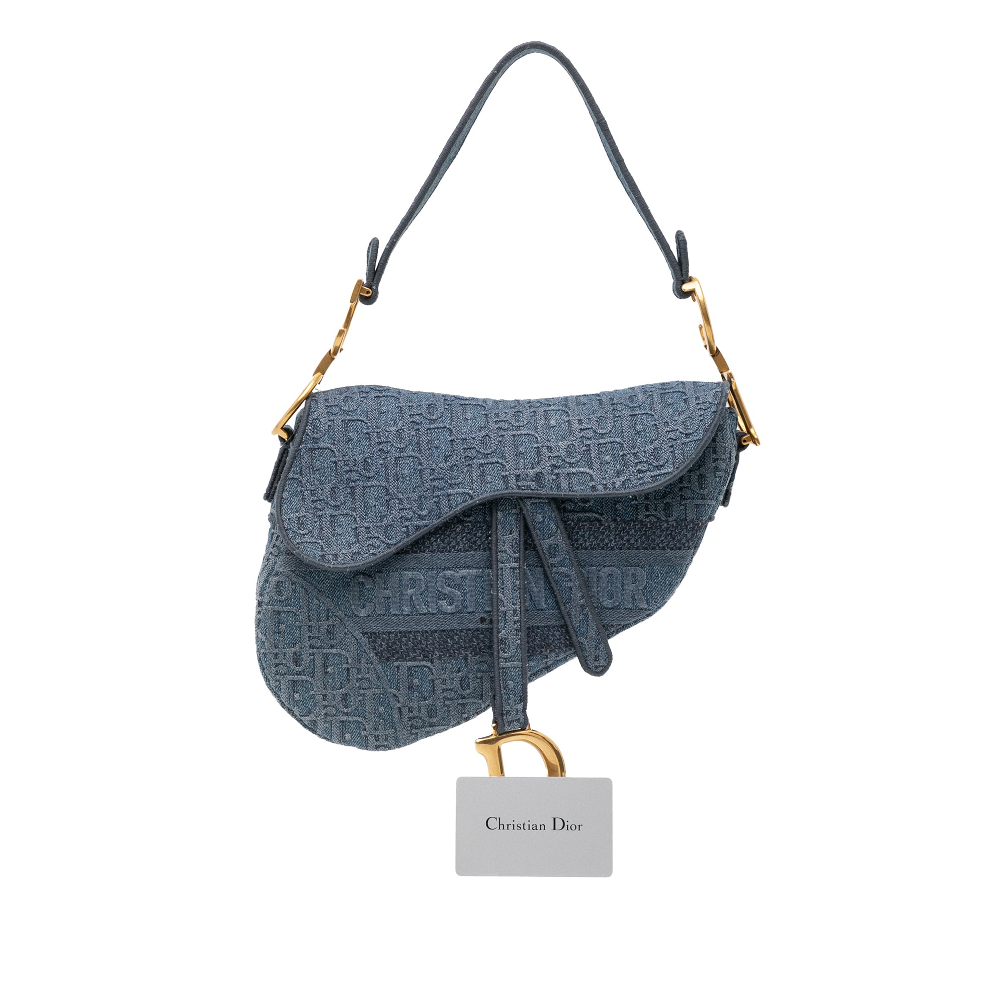 Oblique Embroidered Denim Saddle Bag