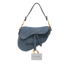 Oblique Embroidered Denim Saddle Bag