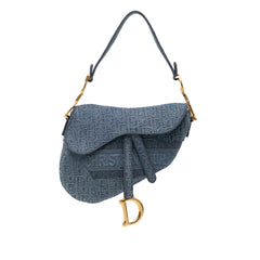 Oblique Embroidered Denim Saddle Bag