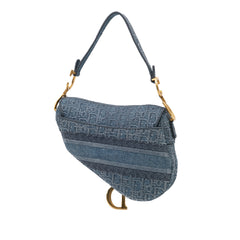 Oblique Embroidered Denim Saddle Bag