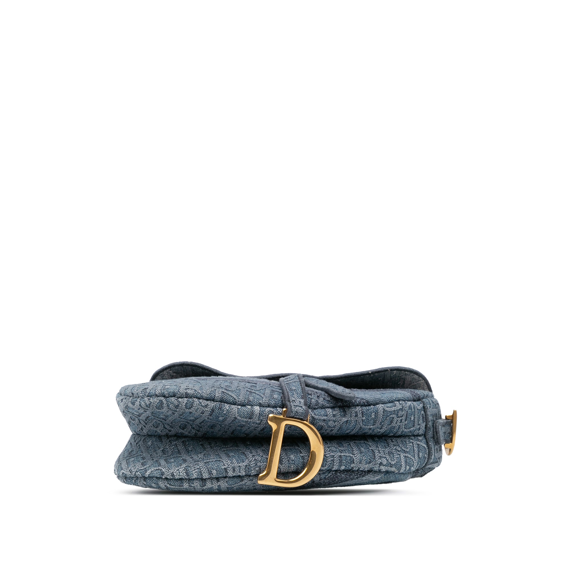 Oblique Embroidered Denim Saddle Bag