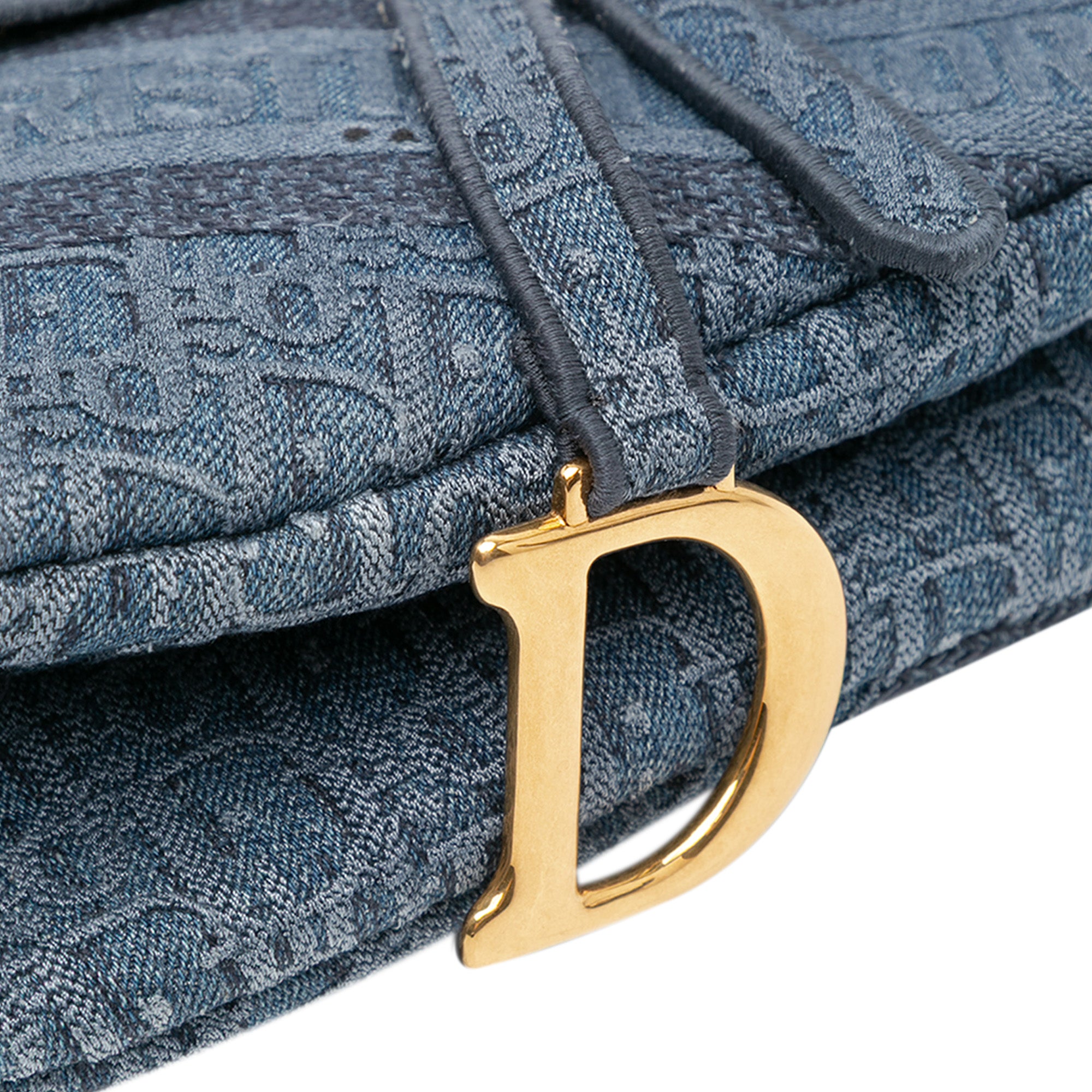 Oblique Embroidered Denim Saddle Bag