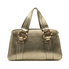 Metallic Calfskin Metal Bamboo Handbag