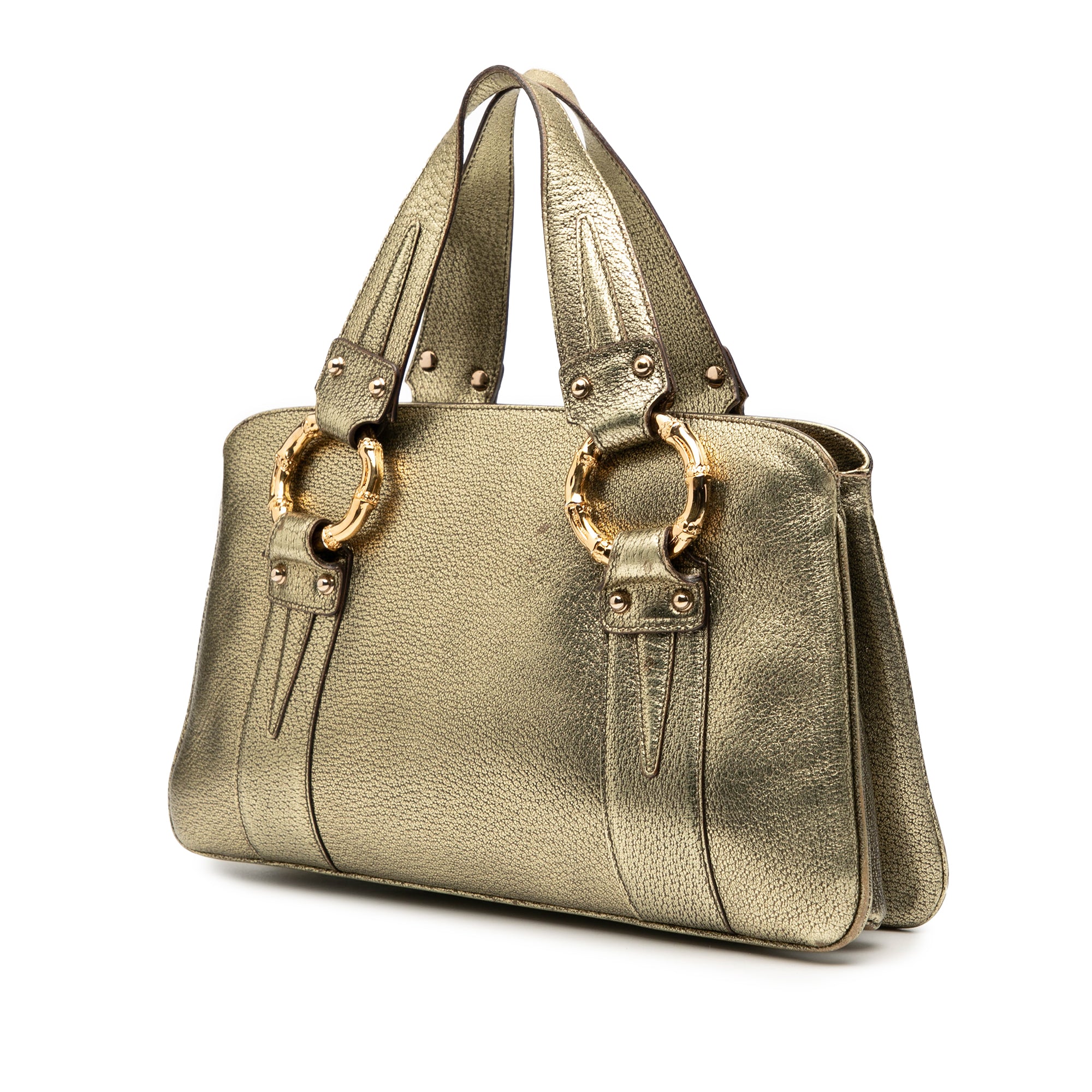 Metallic Calfskin Metal Bamboo Handbag