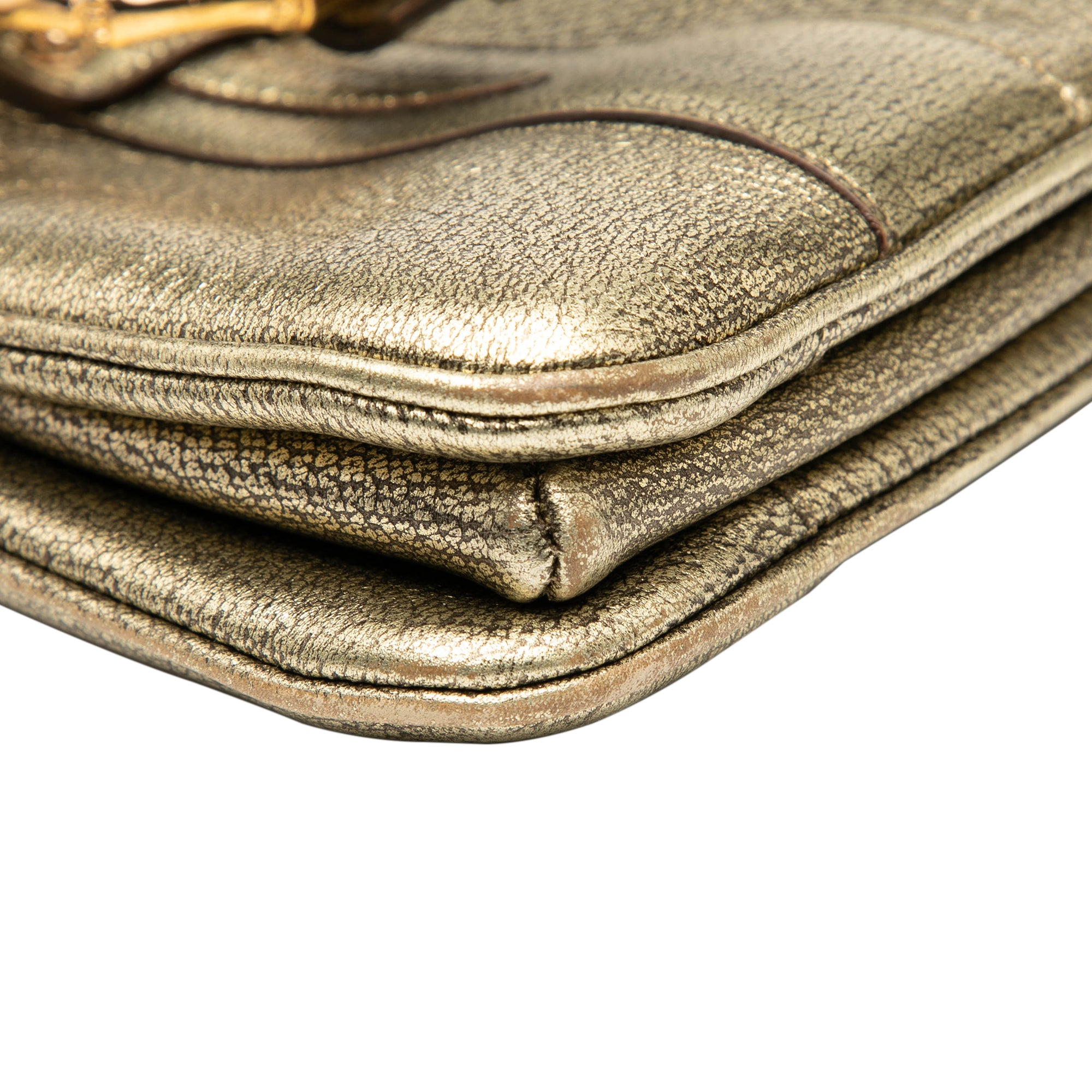 Metallic Calfskin Metal Bamboo Handbag