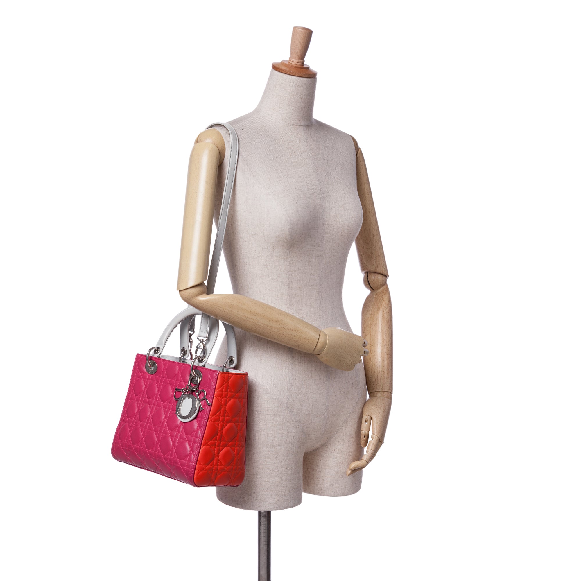 Medium Tricolor Lambskin Cannage Lady Dior