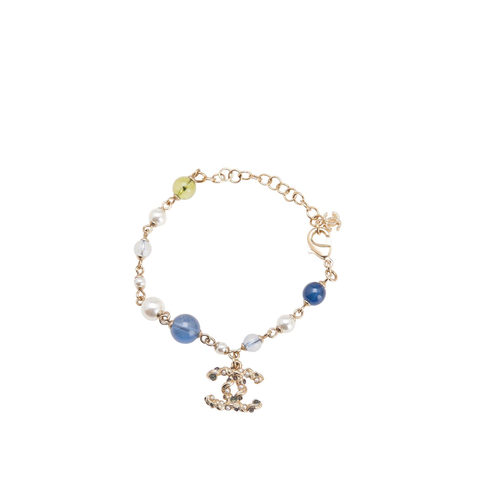Gold Plated Faux Pearl Beaded CC Bracelet