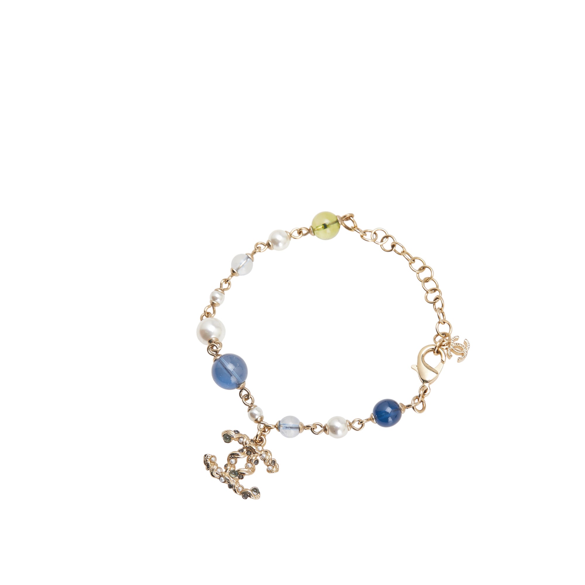 Gold Plated Faux Pearl Beaded CC Bracelet