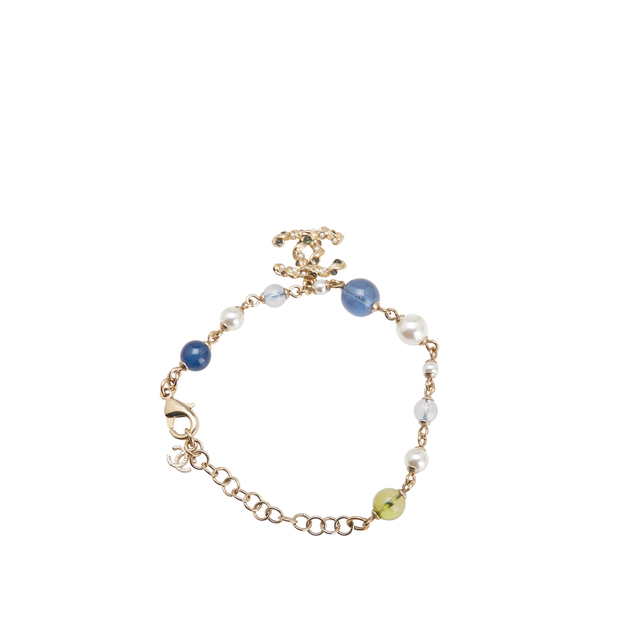 Gold Plated Faux Pearl Beaded CC Bracelet