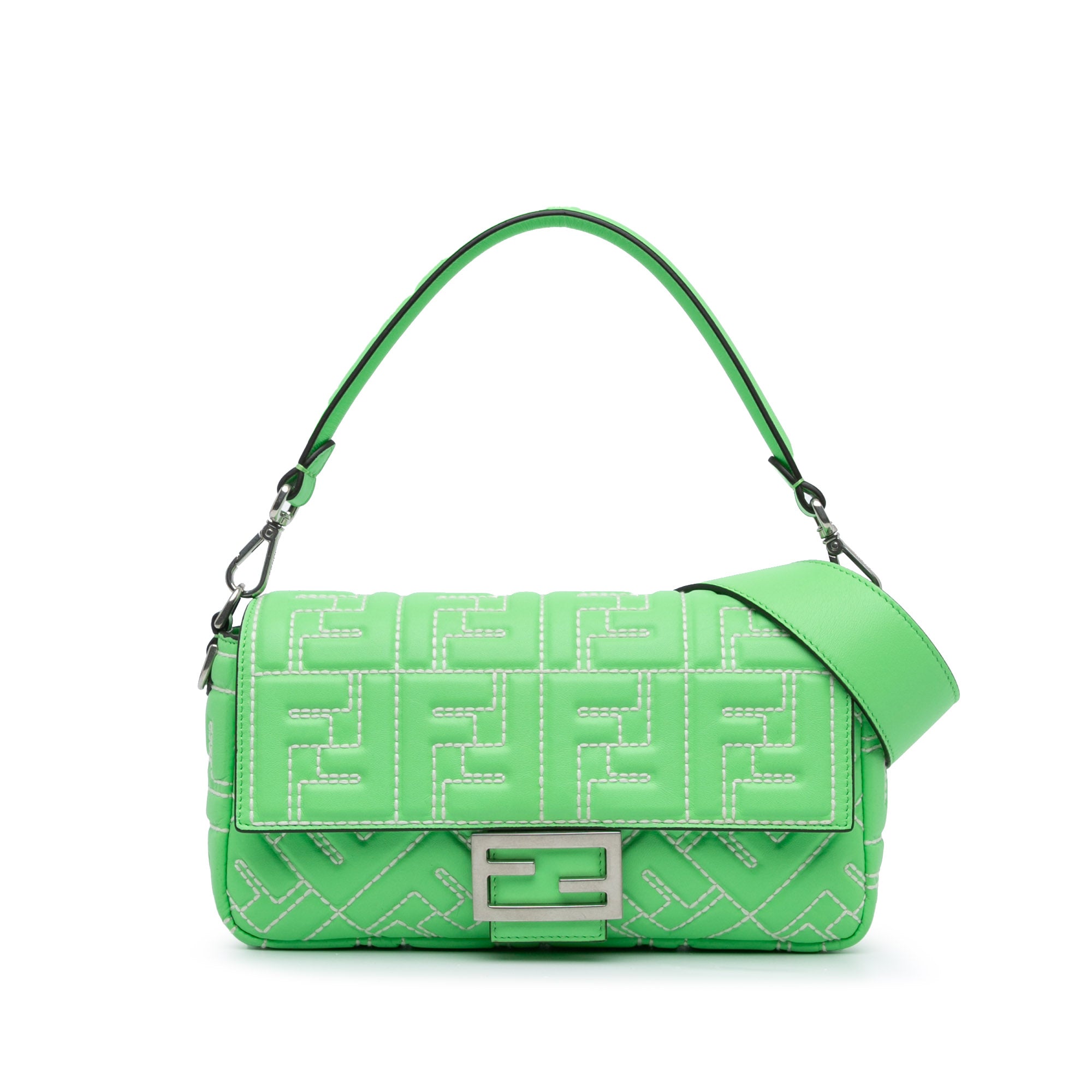 Zucca Embossed Stitched Leather Baguette Satchel