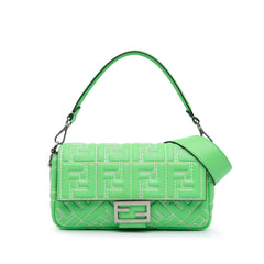 Zucca Embossed Stitched Leather Baguette Satchel