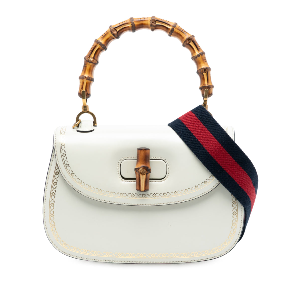 Calfskin Frame Print Bamboo Top Handle Bag