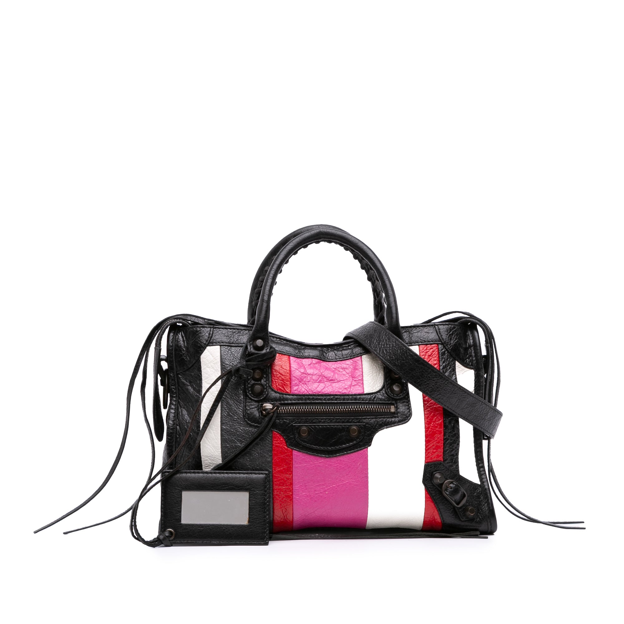 Small Lambskin Motocross Striped Classic City Satchel