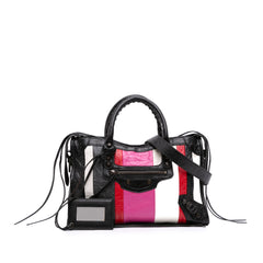 Small Lambskin Motocross Striped Classic City Satchel