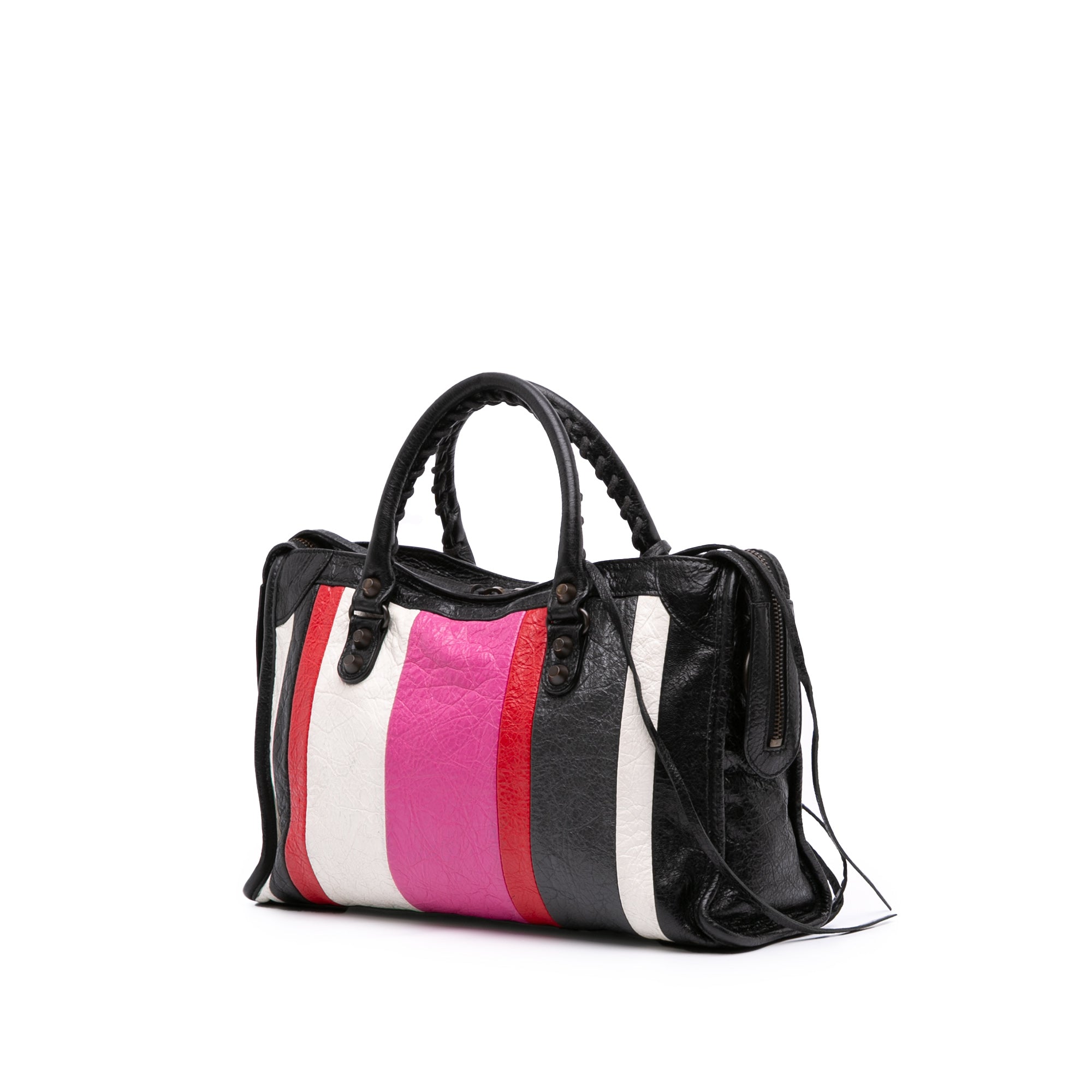 Small Lambskin Motocross Striped Classic City Satchel