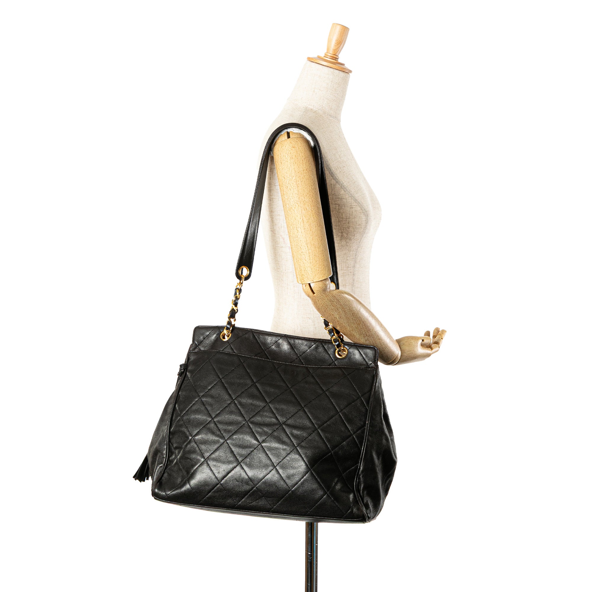 Quilted Lambskin Tassel Chain Tote