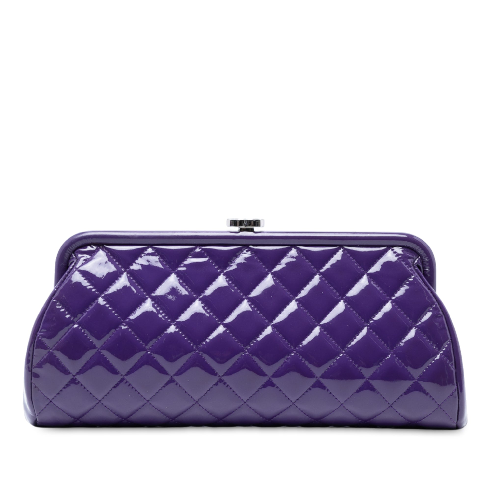 CC Quilted Patent Kiss Lock Clutch