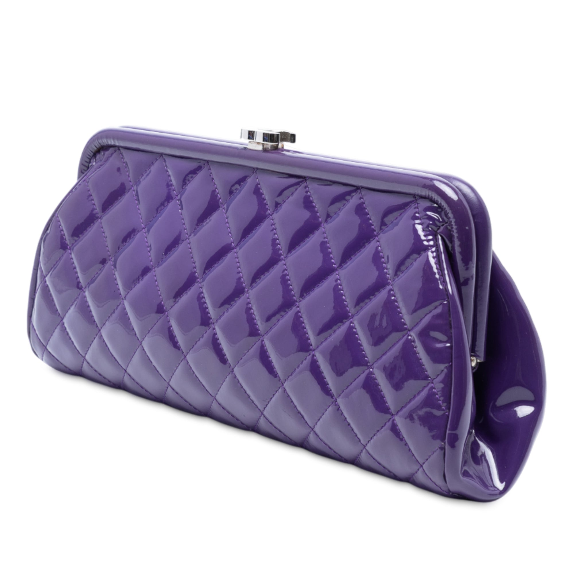 CC Quilted Patent Kiss Lock Clutch