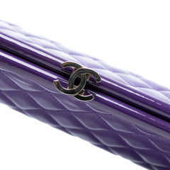 CC Quilted Patent Kiss Lock Clutch