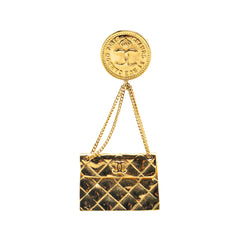 Gold Plated CC Quilted Flap Bag Brooch