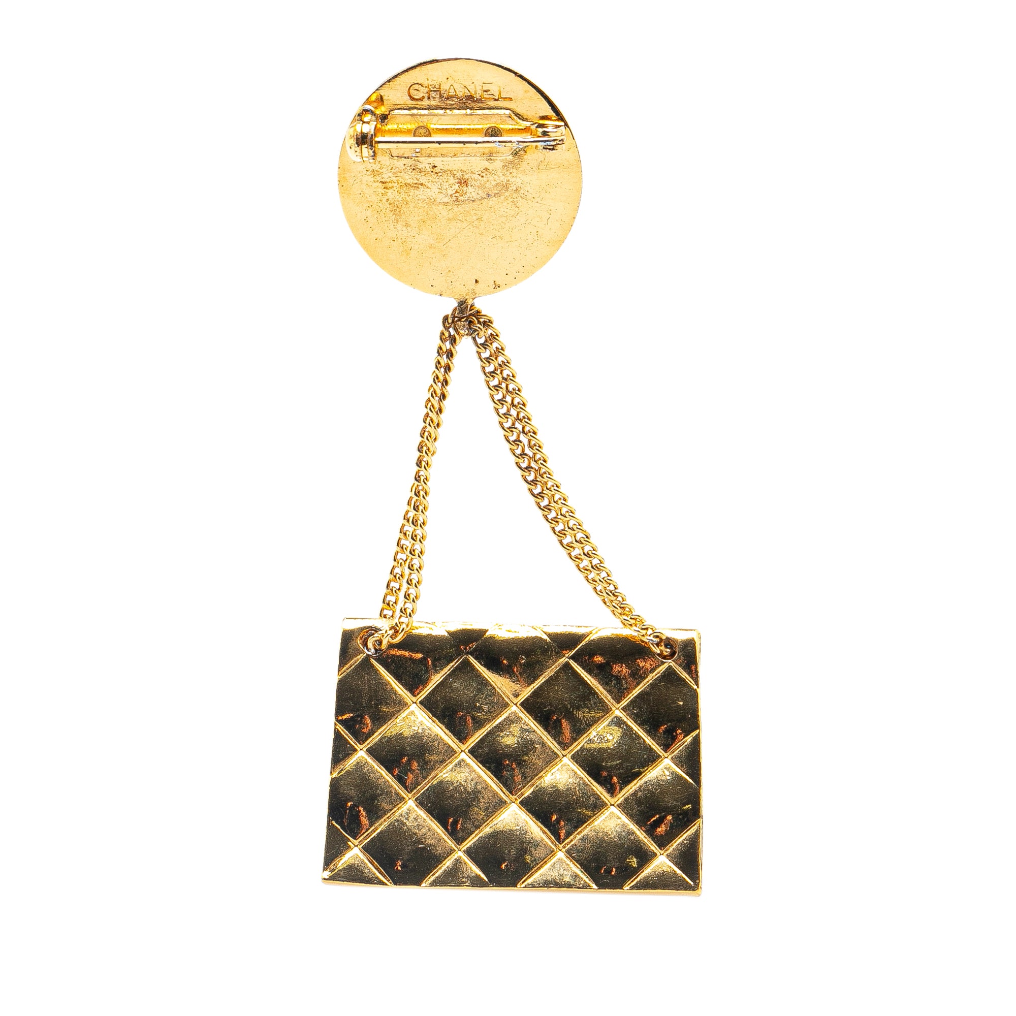 Gold Plated CC Quilted Flap Bag Brooch