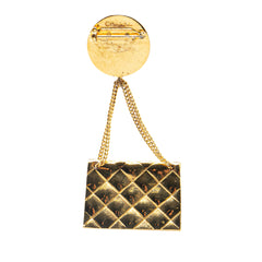 Gold Plated CC Quilted Flap Bag Brooch