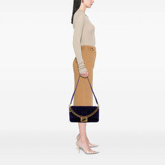 Large FF Embossed Velvet Baguette Satchel