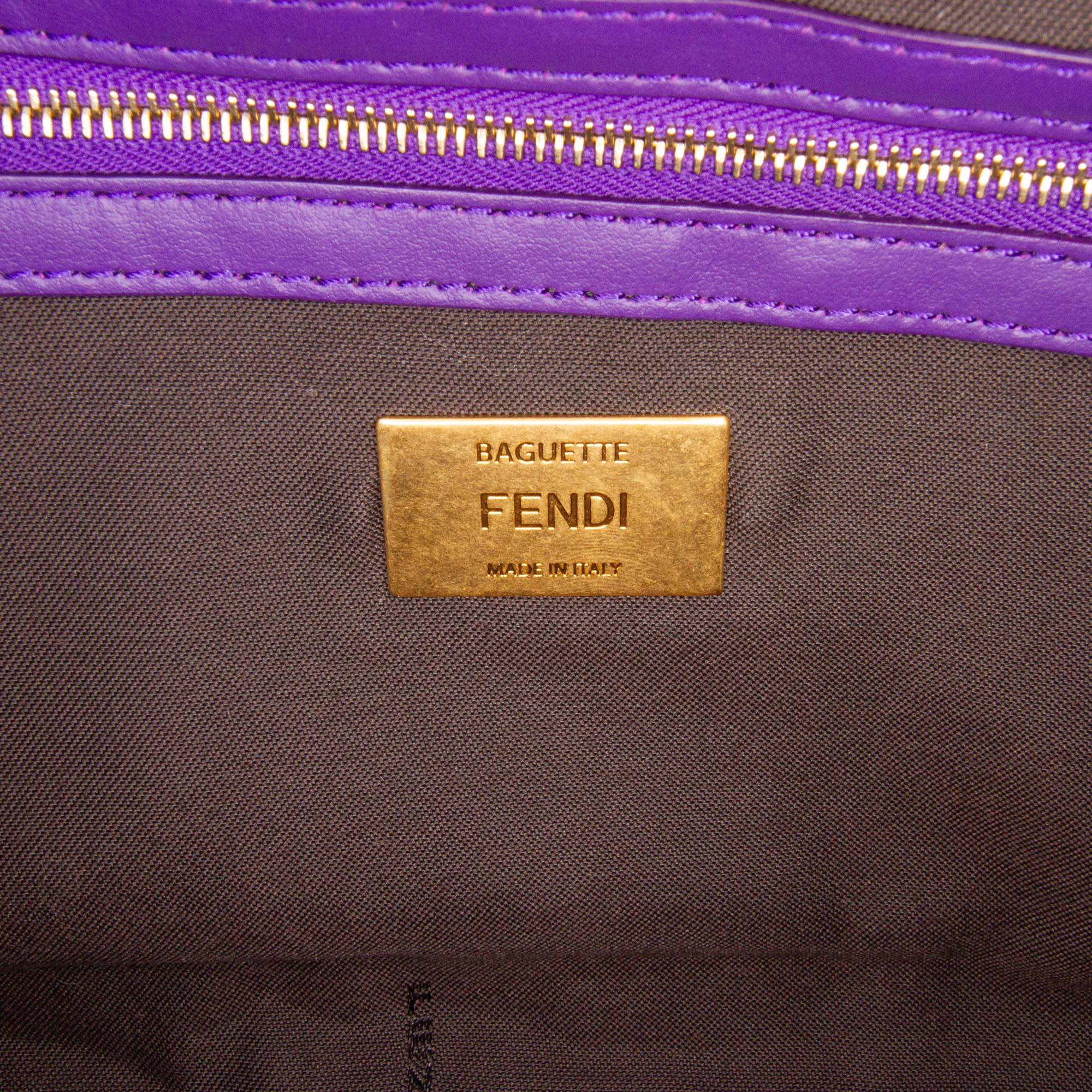 Large FF Embossed Velvet Baguette Satchel