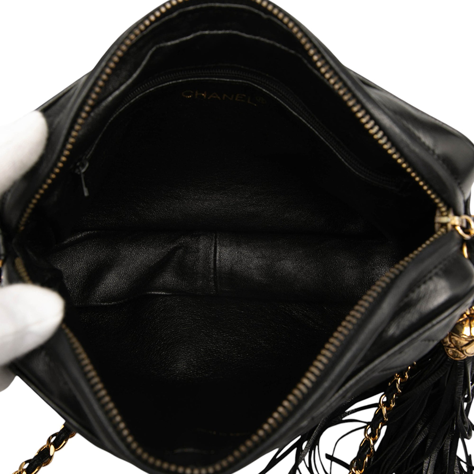 CC Chevron Quilted Lambskin Tassel Camera Case