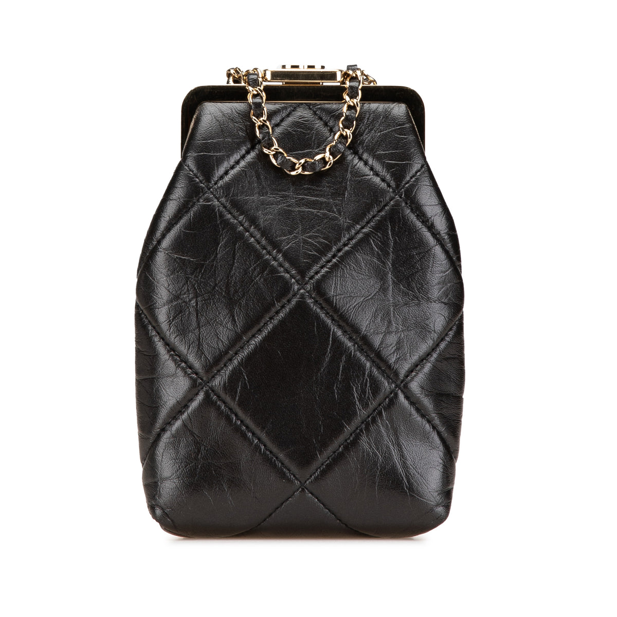 Small CC Quilted Lambskin Kisslock Frame Clutch