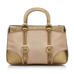 Saffiano-Trimmed Tessuto Satchel