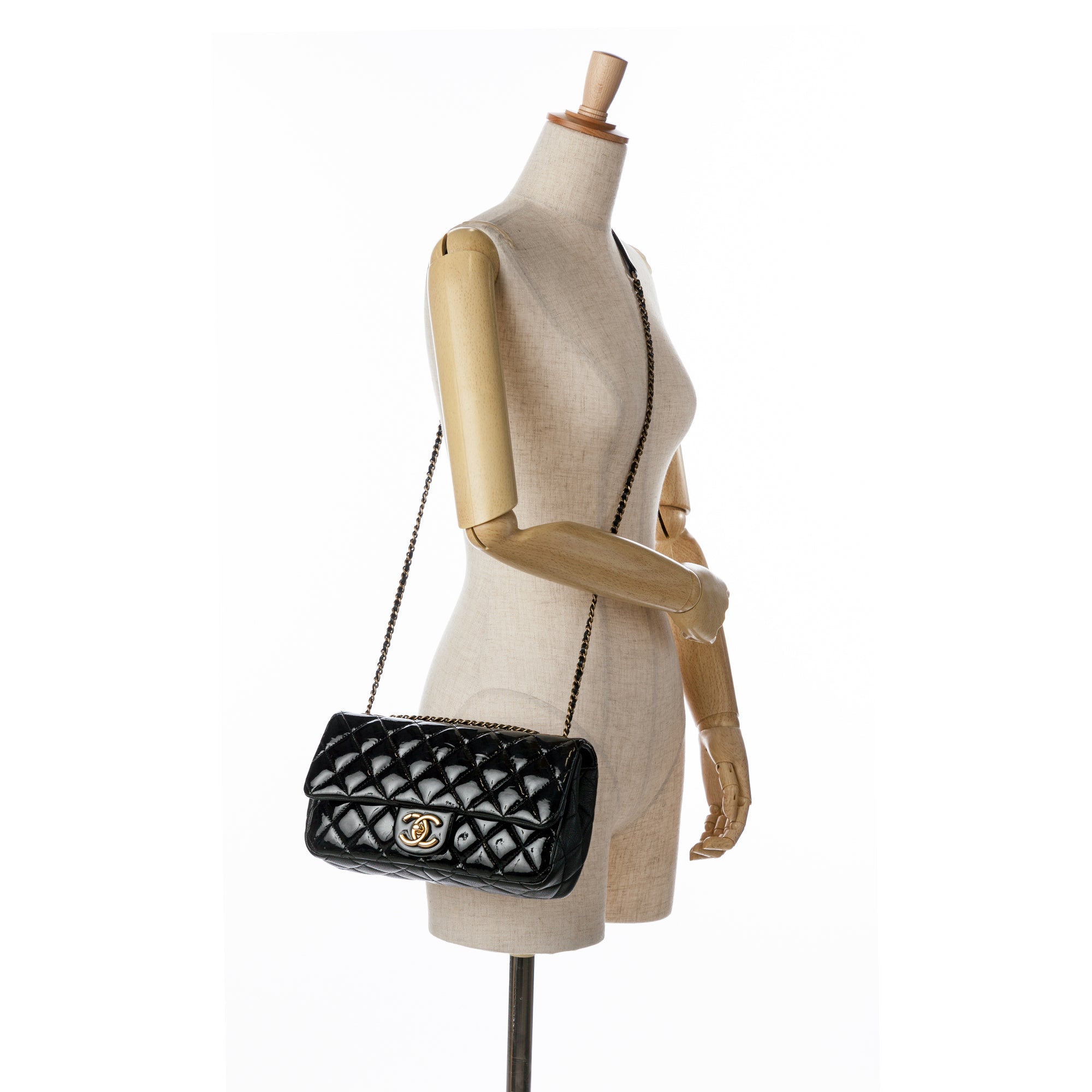 Medium Patent Goatskin CC Eyelet Flap