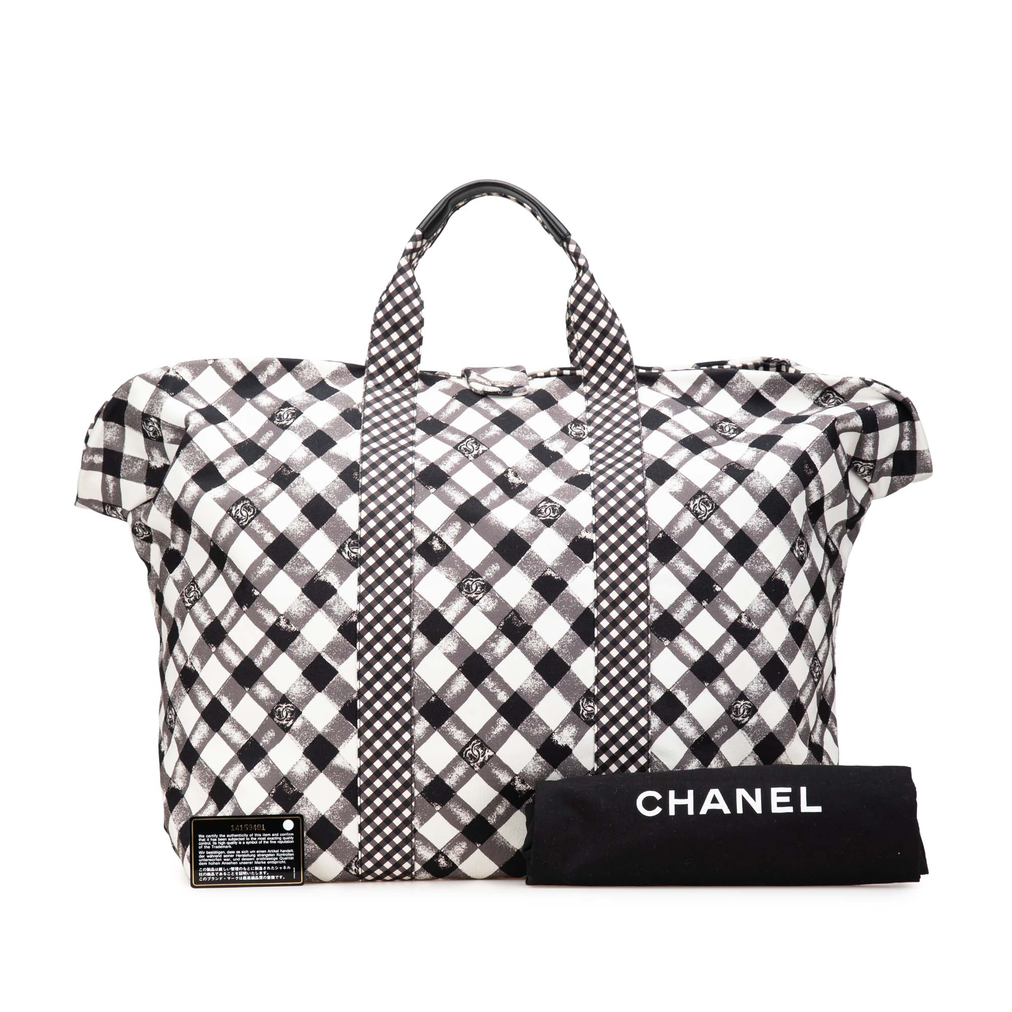 Printed Canvas Gingham Weekender Tote