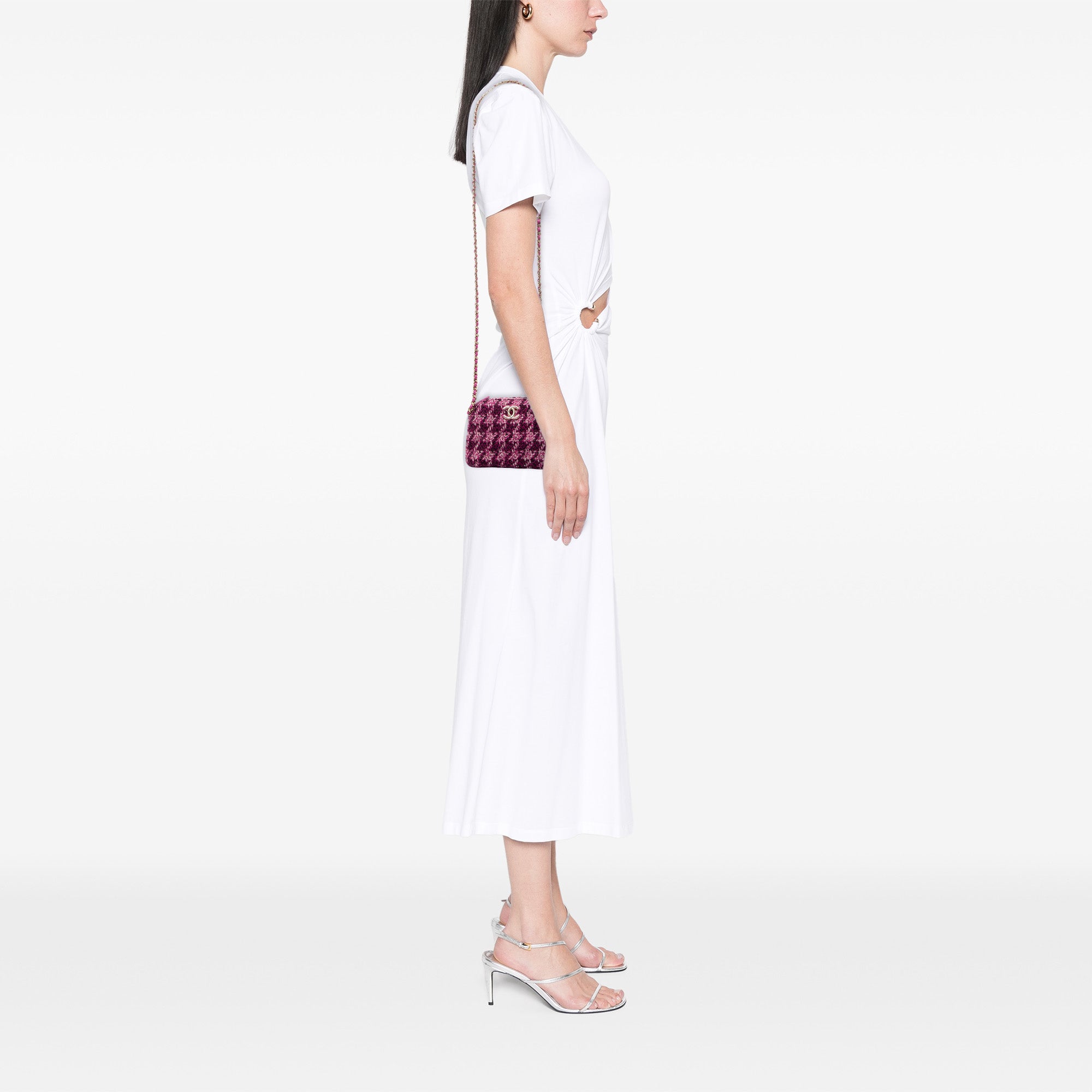 CC Tweed Houndstooth Clutch On Chain
