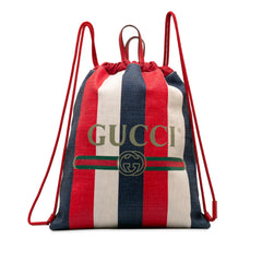 Canvas Sylvie Stripe Logo Drawstring Backpack