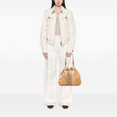 Suede and GG Canvas Nailhead Drawstring Hobo