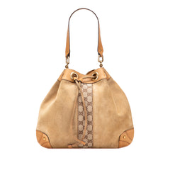 Suede and GG Canvas Nailhead Drawstring Hobo