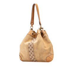 Suede and GG Canvas Nailhead Drawstring Hobo