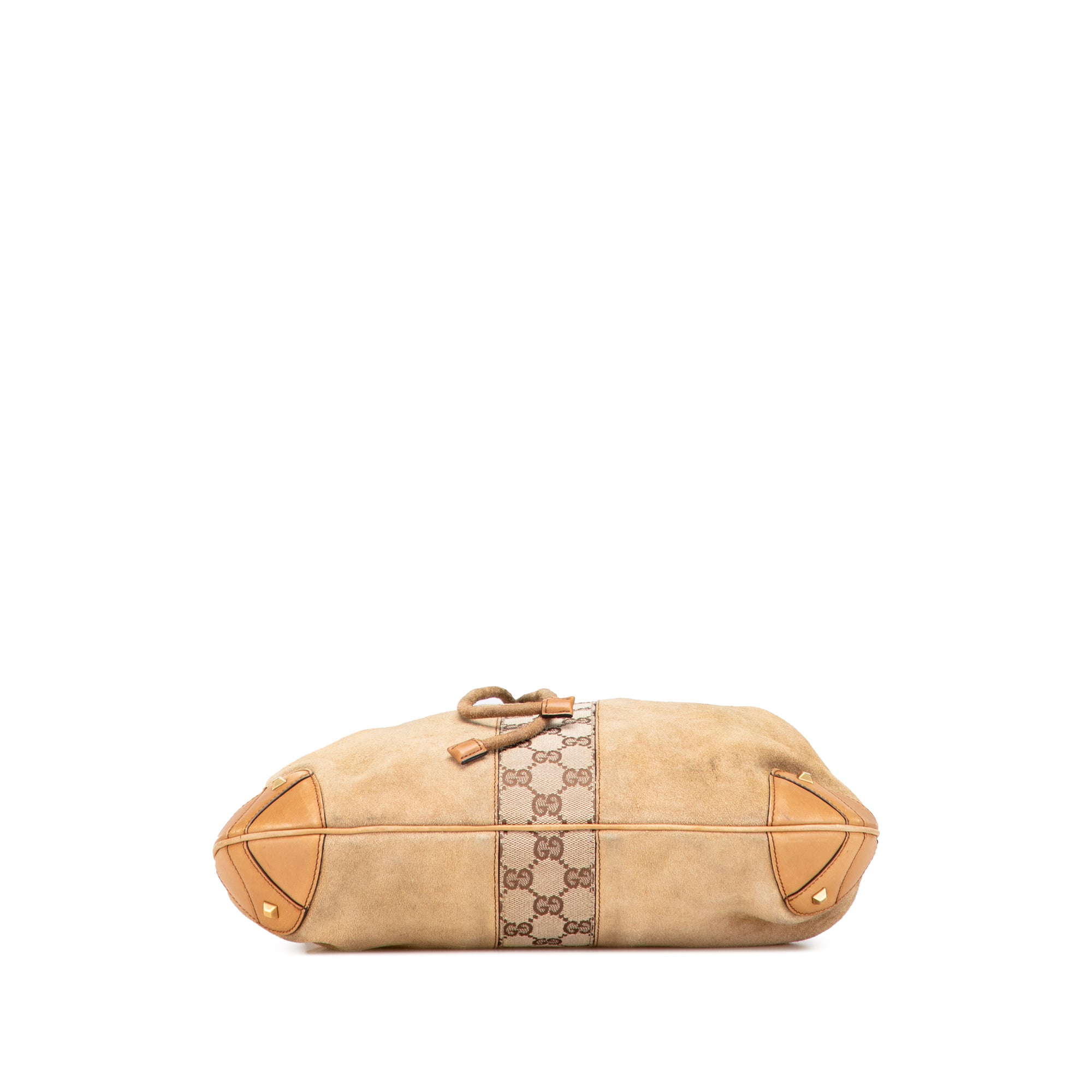 Suede and GG Canvas Nailhead Drawstring Hobo