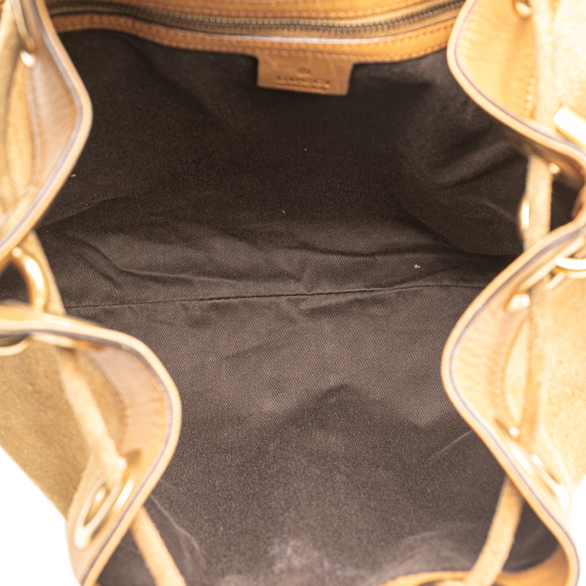 Suede and GG Canvas Nailhead Drawstring Hobo